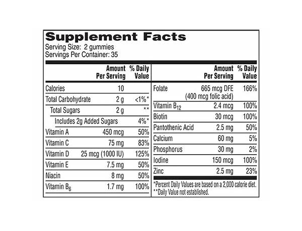 One a day vitacraves women's nutrition facts