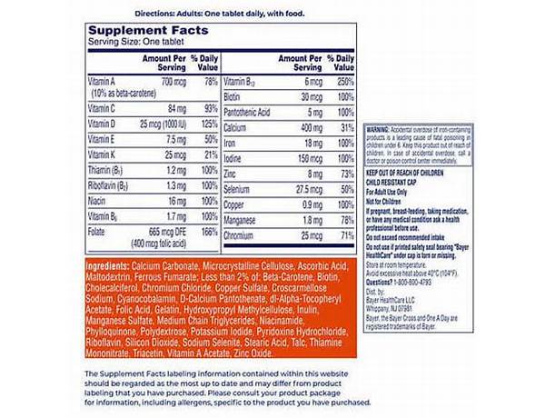 One a day women's nutrition facts