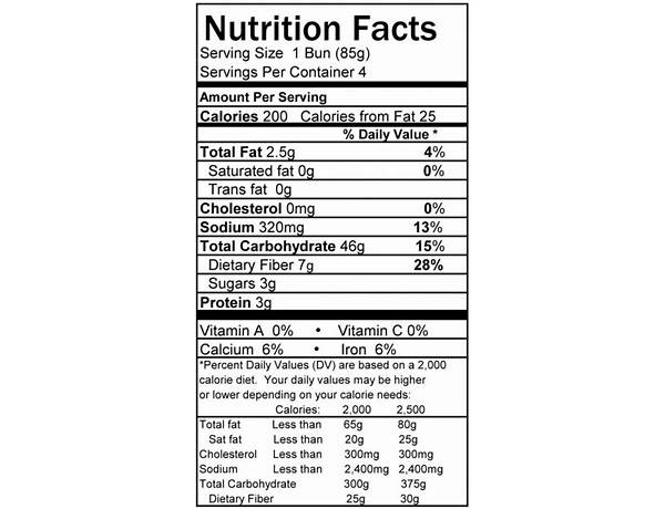 Onion sub bun nutrition facts