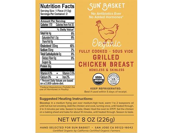 Organic, boneless and skinless chicken breasts - food facts