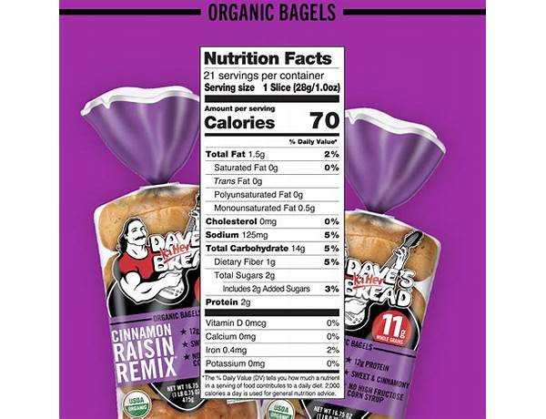 Organic bagels, cinnamon raisin remix food facts