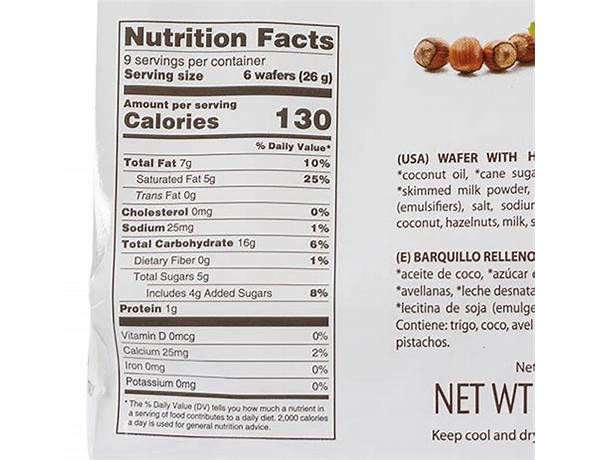 Organic baking wafers food facts