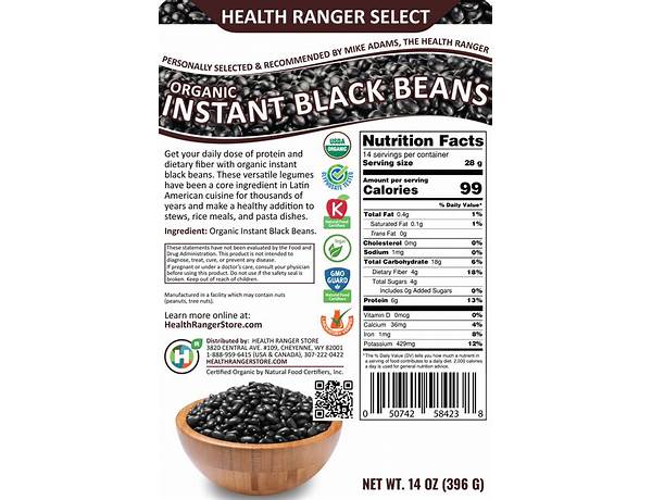 Organic black beans ingredients