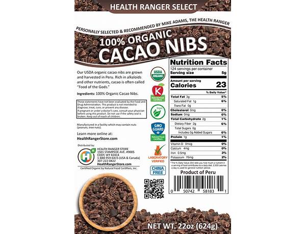 Organic cacao nibs food facts