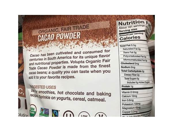 Organic cacao powder nongmo food facts