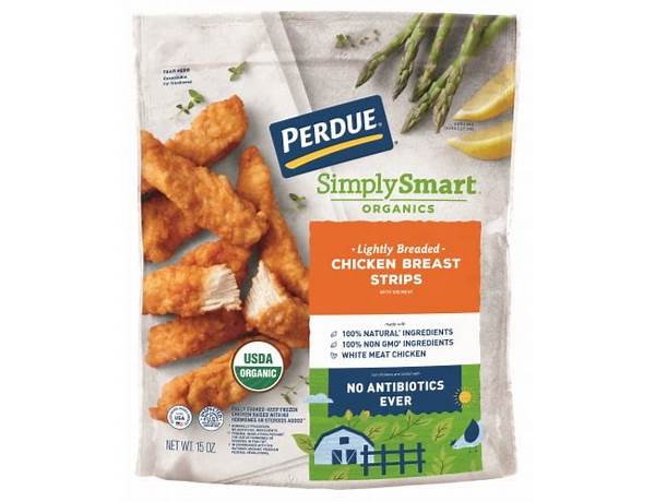 Organic chicken strips formed & breaded food facts