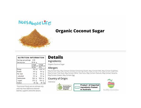 Organic coconut sugar nutrition facts
