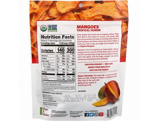 Organic dried ataulfo mango sslices nutrition facts