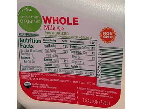Organic grass-based whole milk food facts