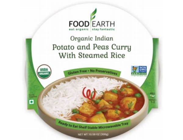 Organic indian potatoes andcoeas curry eith stemwd rice food facts