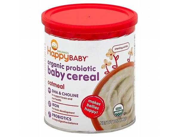 Organic probiotic baby cereal, oatmeal ingredients