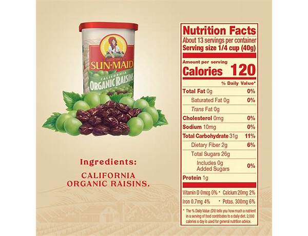 Organic raisins food facts