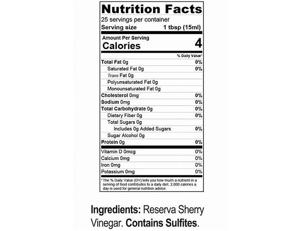 Organic reserve sherry vinegar nutrition facts