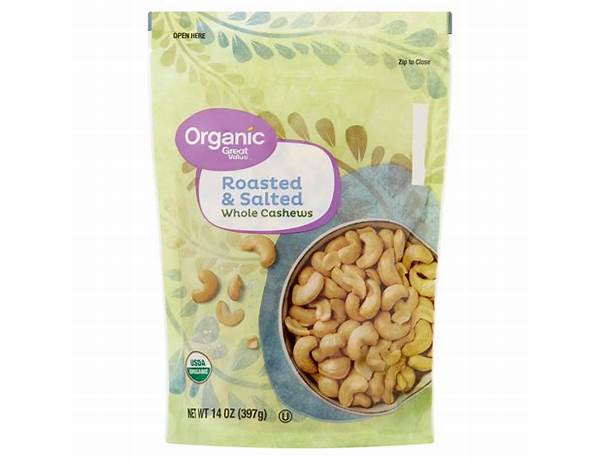 Organic roasted salted cashews food facts