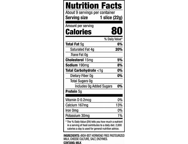 Organic sliced provolone cheese nutrition facts