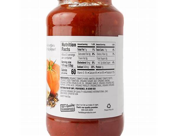 Organic spicy arrabbiata pasta sauce nutrition facts