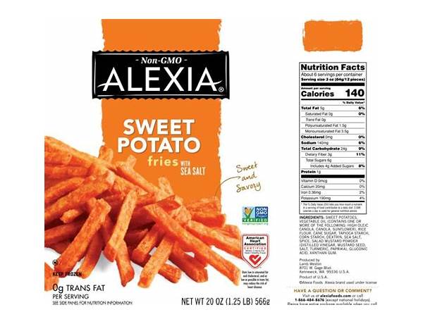 Organic sweet potato fries - food facts