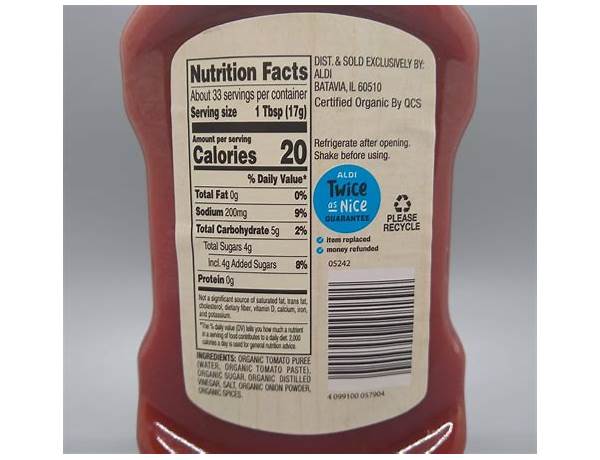Organic tomato ketchup food facts