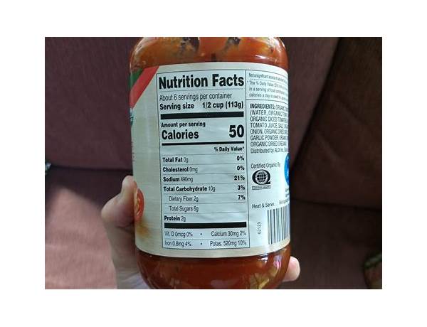 Organic tomato sauce food facts
