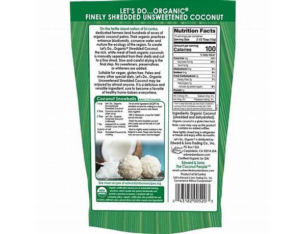 Organic unsweetened shredded coconut food facts