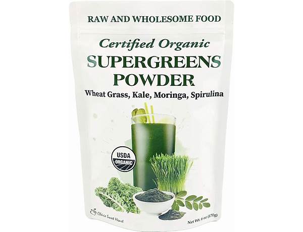 Organic wheat grass, kale, moringa + spirulina supergreens powder ingredients