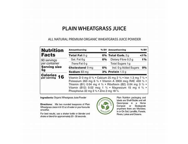 Organic wheatgrass juice food facts