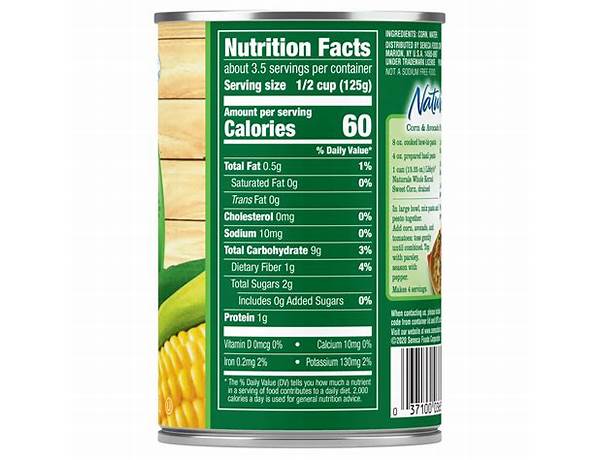 Organic whole kernel sweet corn nutrition facts