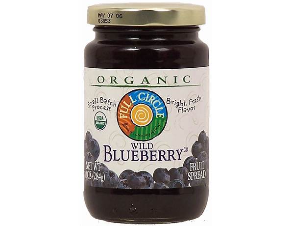 Organic wild blueberry fruit spread food facts