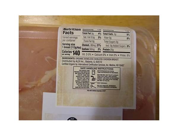 Organoc free range chicken breasts ingredients