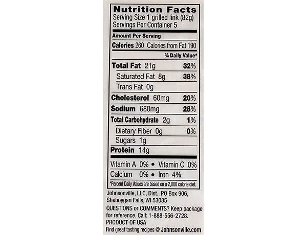 Original brats nutrition facts