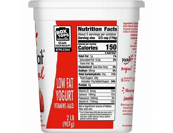 Original strawberry lowfat yogurt food facts