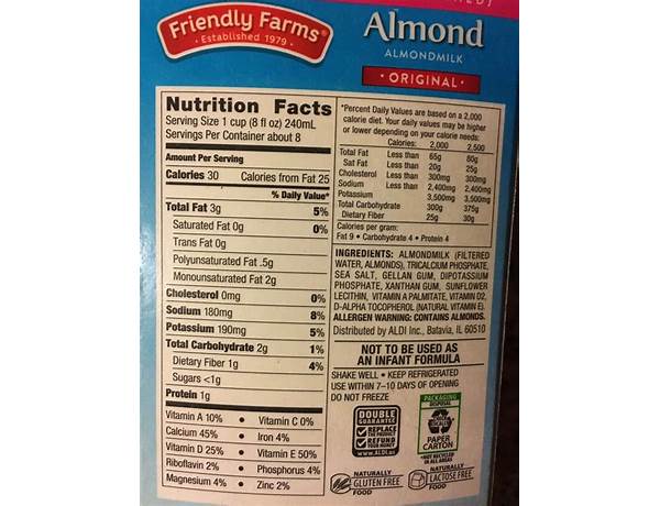 Original unsweetened almondmilk food facts