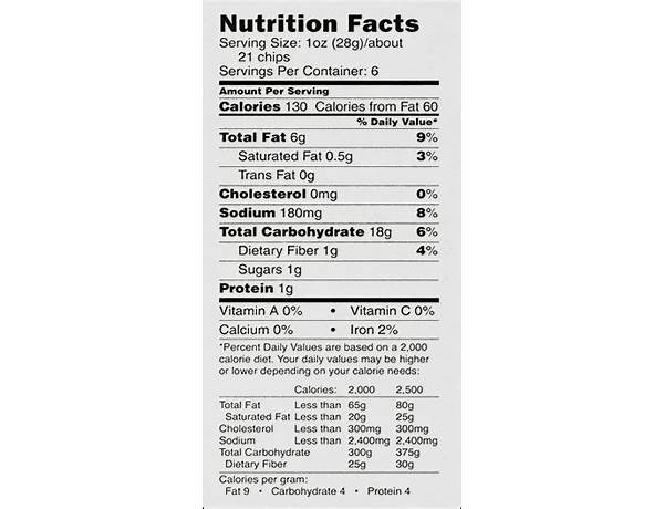 Original veggie chips nutrition facts