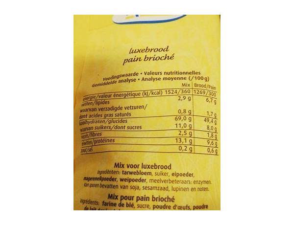 Pain brioché nutrition facts