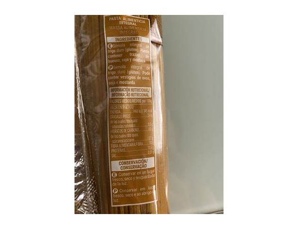 Pasta alimenticia integral nutrition facts