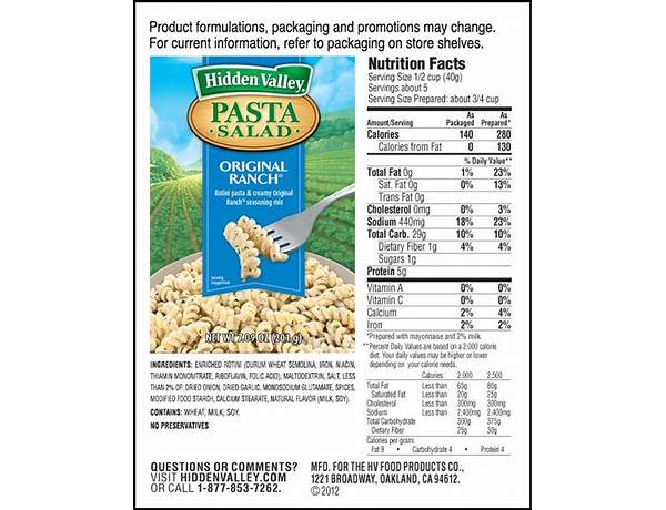 Pasta mix nutrition facts