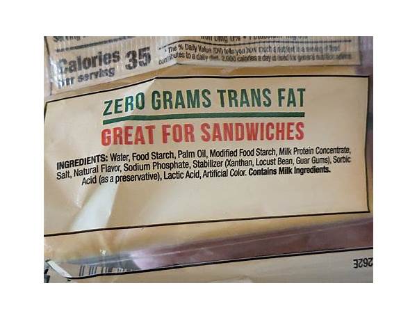 Pasteurized processed sandwich slices food facts