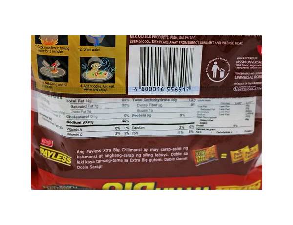 Payless extrabig nutrition facts