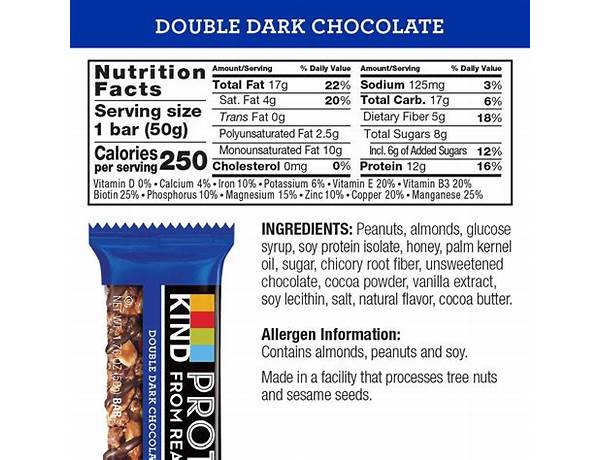 Peanut butter dark chocolate protein bar food facts