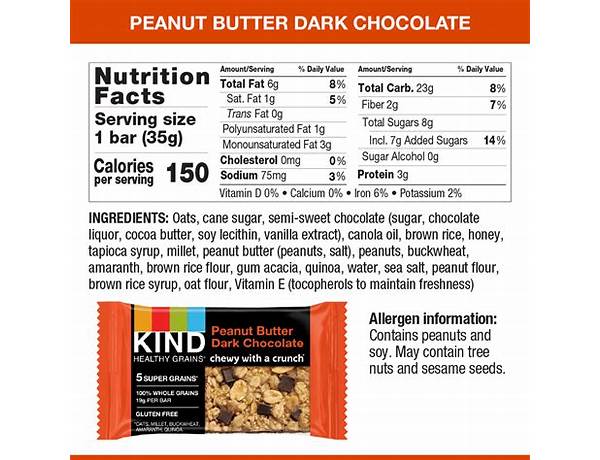 Peanut chewy granola bar food facts