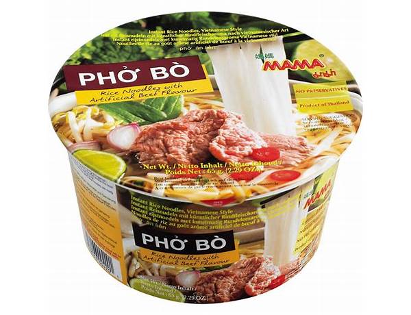 Pho bo rice noodles with artificial beef flavour food facts