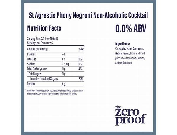 Phony negroni nutrition facts