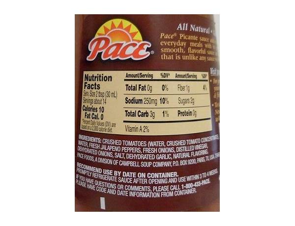 Picante sauce nutrition facts