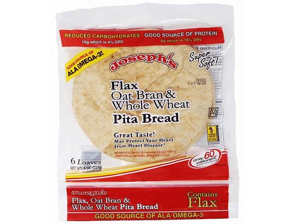 Pita bread, whole wheat + flax & oat bran food facts