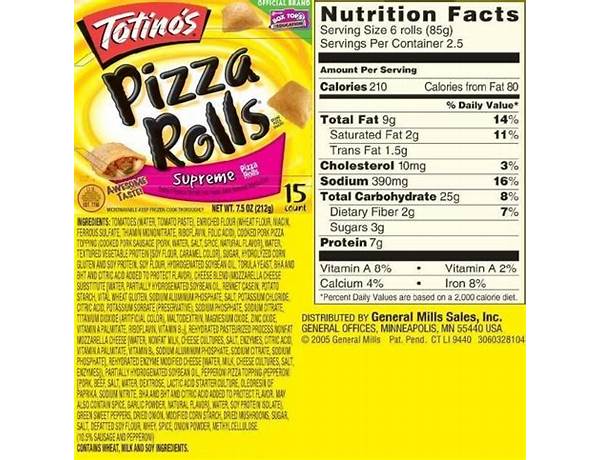 Pizza bites nutrition facts