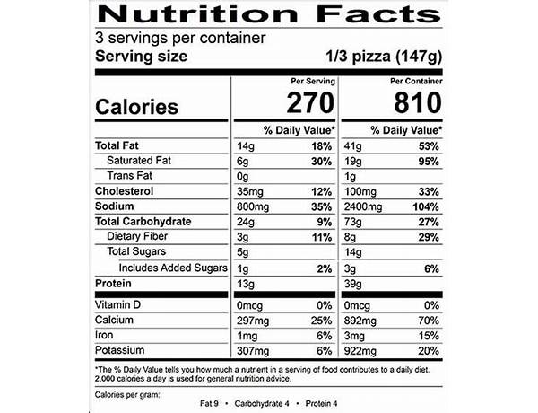 Pizza crust margherita nutrition facts