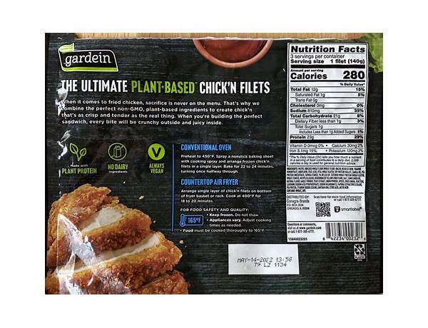 Plant based chicken bites food facts