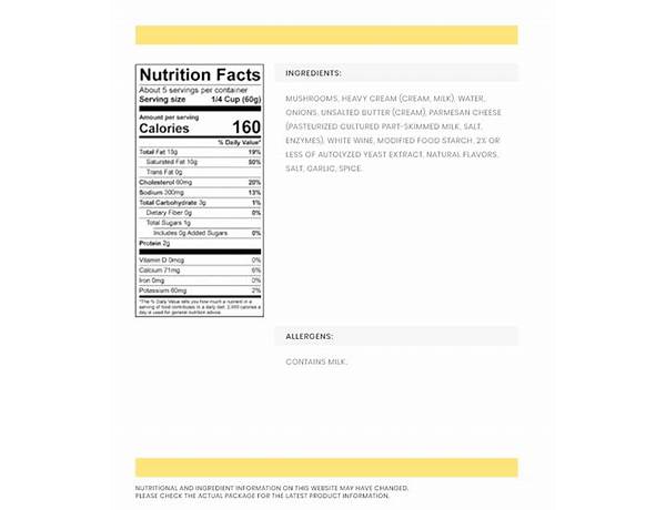 Portobello mushroom pasta sauce nutrition facts