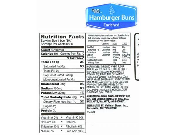 Potato hamburger buns nutrition facts