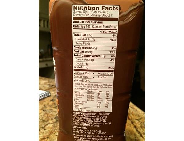 Premium flavored chocolate milk food facts